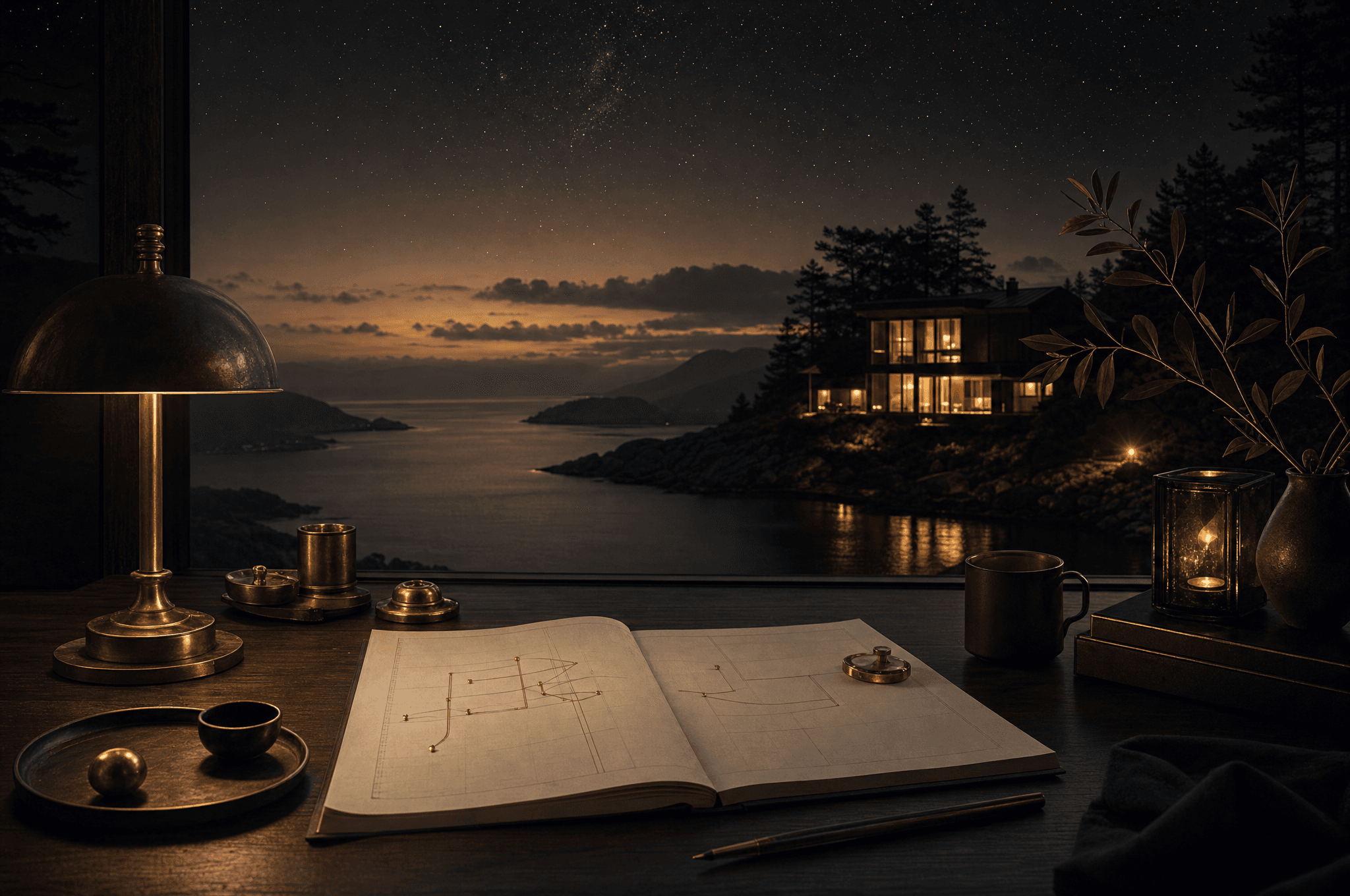 A warmly lit evening scene representing simple, fair plans